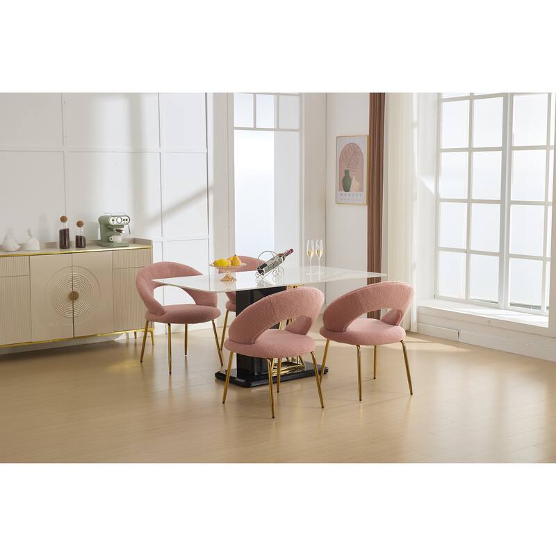 Set of 1 Dining Chairs With Curved Backrest and Golden Metal Legs