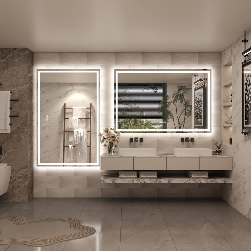 Frameless LED Front Light and Backlit 3 Colors Dimmable Anti-Fog Wall Bathroom Vanity Mirror