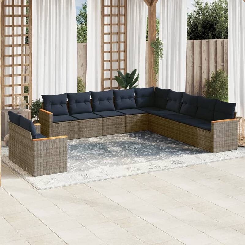 vidaXL Patio Sofa Set with Cushions Outdoor Conversation Furniture Poly Rattan - 24.4x 24.4x 27.2