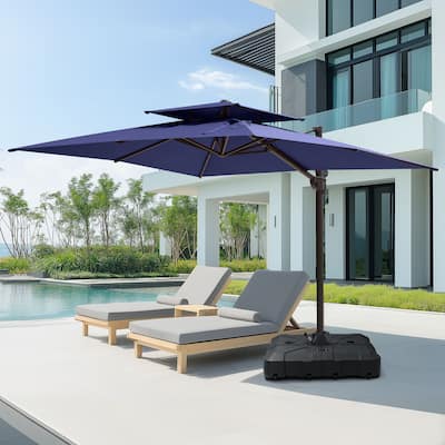Pellebant Outdoor Patio 9 FT x 11.5 FT Double Top Cantilever Offset Umbrella with HDPE Base