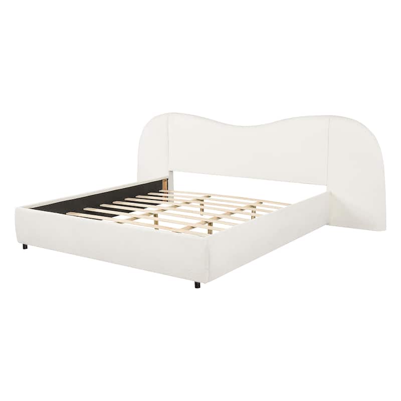 Christopher Knight Home - Boucle Upholstered Platform Bed with Curved Wide Headboard