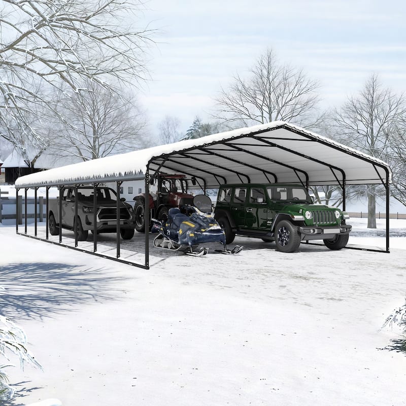 EROMMY Outdoor Carport with Galvanized Steel Roof, Heavy-Duty All-Weather Shelter for Cars, Boats and Equipment