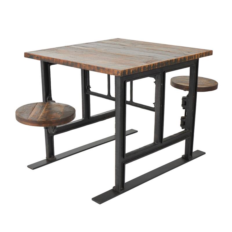 Teak Wood Dining Table with Two Attached Seats - Brown - Roche River Decor