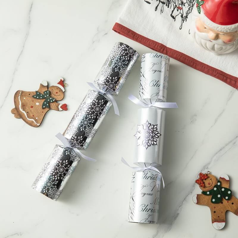 Glitzhome 6 Pack Christmas Snowflake Party Crackers Favor Supplies with Gift Contents for Kids