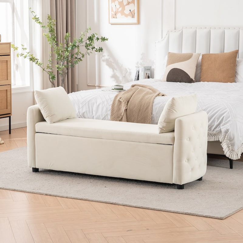 Storage Bench for Bedroom, 60" End of Bed Bench for King Size Bed Modern Upholstered Long Bench with Tufted Arm
