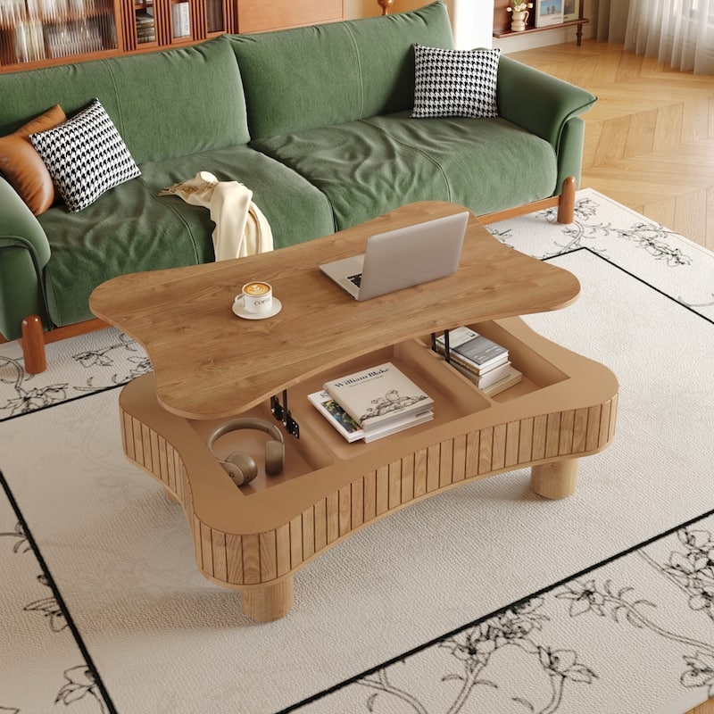 Lift Top Coffee Table with Fluted Panel Hidden Storage