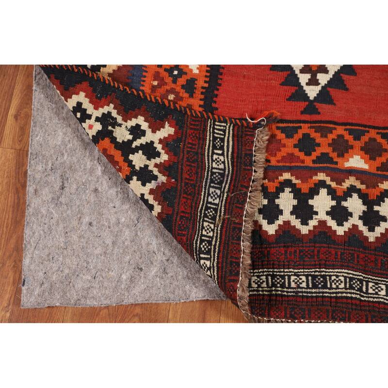 Red Kilim Qashqai Persian Vintage Area Rug Flatweave Wool Carpet - 5'0"x 7'6"