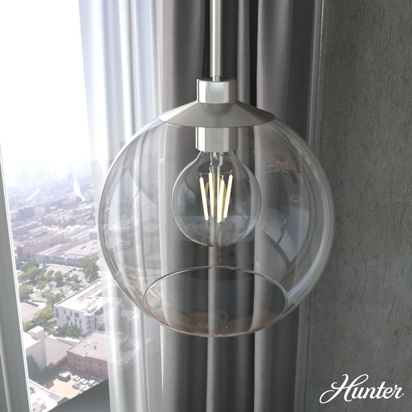 Hunter Xidane 3-Light Brushed Nickel Mid-century Clear Glass Geometric LED Medium Hanging Kitchen Island Light