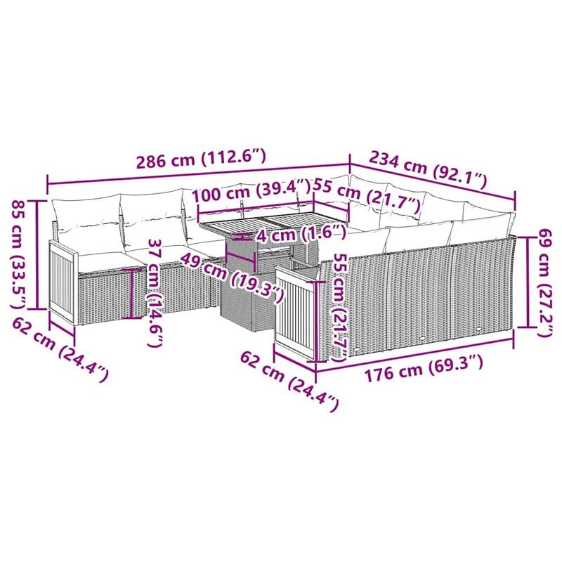 vidaXL Garden Sofa Set Black, Cream White - 21.7 x 39.4 x 28.7 in