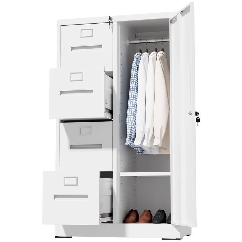 Metal Storage Vertical Filing Cabinet with Lock, Steel File Locker with 4 Drawers and 1 door for School, Living Room