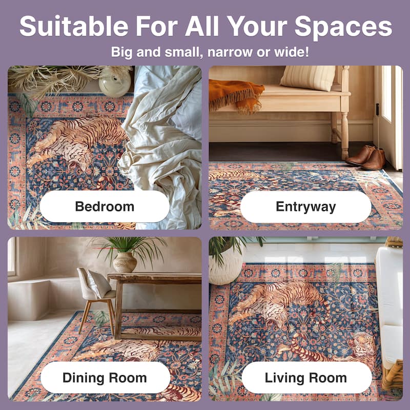 Well Woven Apollo Botanical Tiger Modern Flat Pile Stain Resistant Rug