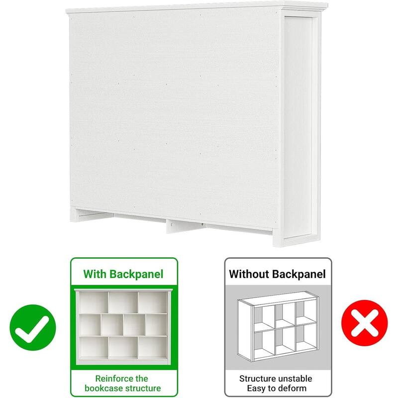 7/10 Cube Bookcase Organizer with Backpanel, 50" Wooden Storage Book Shelf for Living Room, Bedroom, Home Office, Kids Room