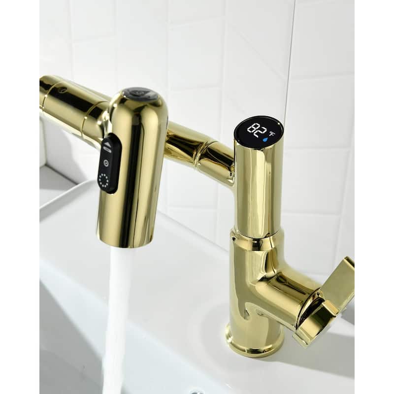 Lefton Rotatable Bathroom Faucet with Temperature Display in Fahrenheit (Batteries-Free), BF2204