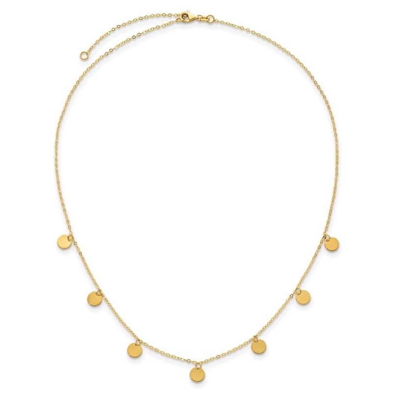 Curata Italian 14k Yellow Gold 16+2" Polished Dangling Discs Station Necklace (Lobster)