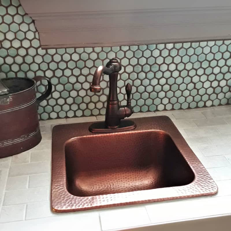 Angelico Copper 15" Single Bowl Drop-In Kitchen Sink with 1 Hole
