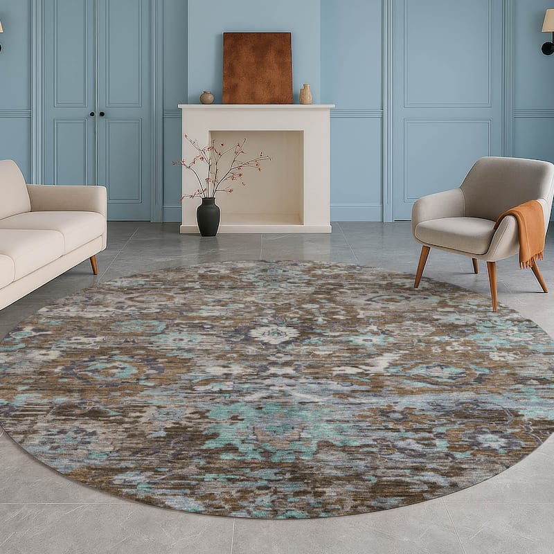 Machine Washable Indoor/ Outdoor Vintage Traditional Chantille Rug