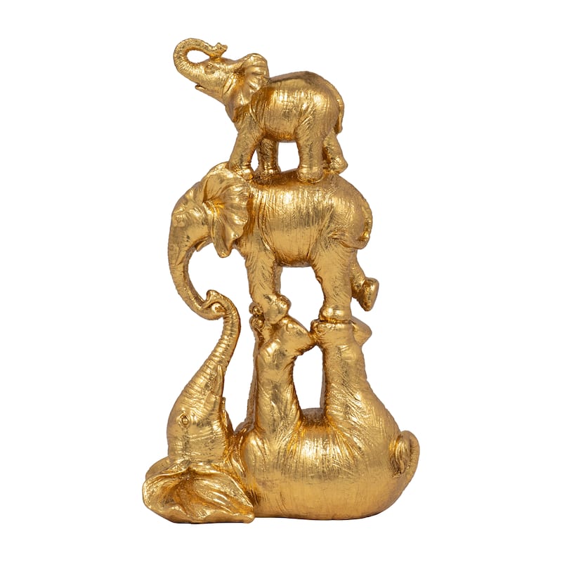 Sagebrook Home Resin, 10" Stacked Elephants, Gold, Novelty, 10"H, Solid
