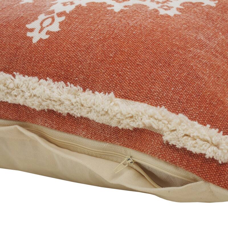 Handwoven Floral Medallion Cotton Throw Pillow Cover - 20" - Orange and White