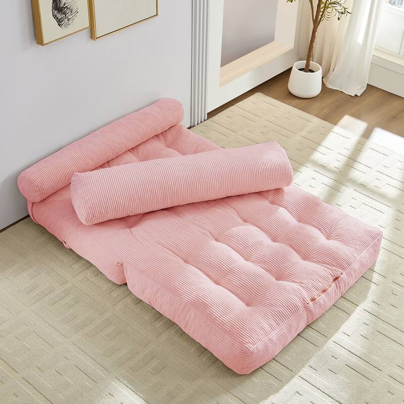 Mixoy W32''/W50'' Corded Velvet Fabric Folding Floor Lazy Futon Sofa Bed - Full - Pink