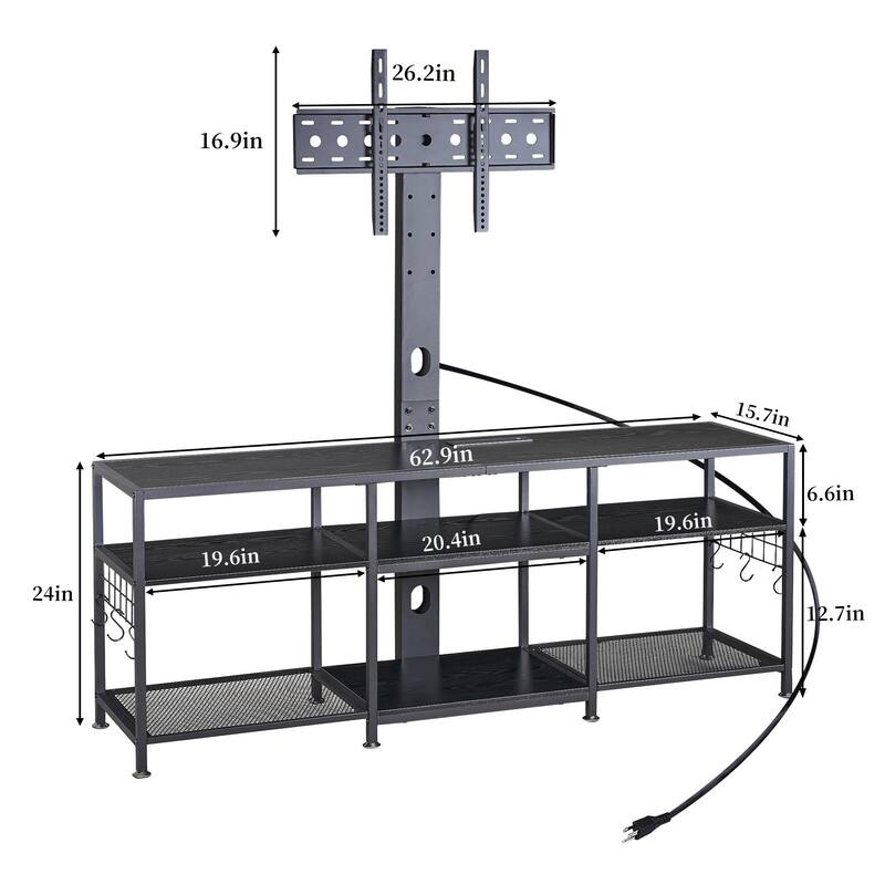 VECELO TV Stand with Mount and Power Outlet, Swivel TV Stand Mount for 32~70 inch TVs, Height Adjustable TV Entertainment Center
