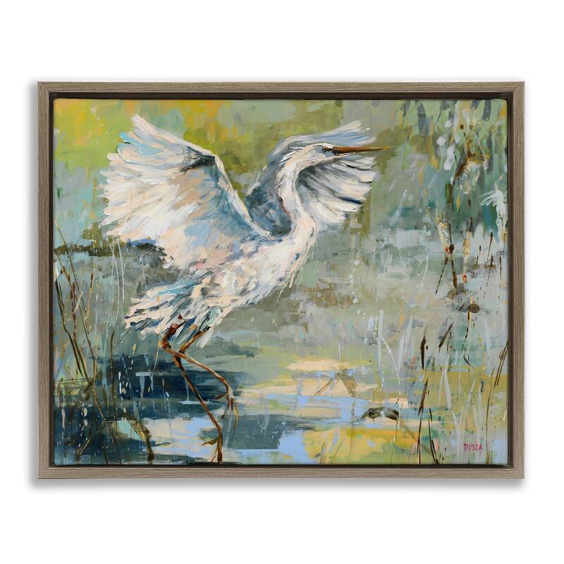 Stupell Radiant Crane at Pond Framed Floater Canvas Wall Art Design By Dusza - 31 x 25 - Brown