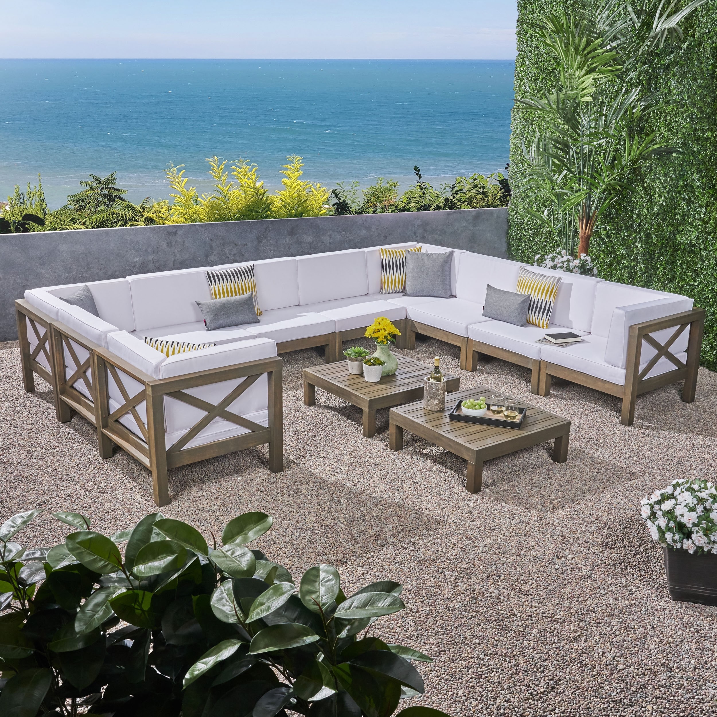 Brava acacia wood sectional sofa set by christopher knight home deals