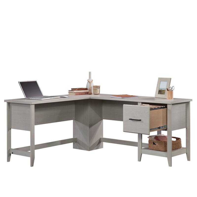 Engineered Wood Transitional L-Shaped Desk with File Drawer, White