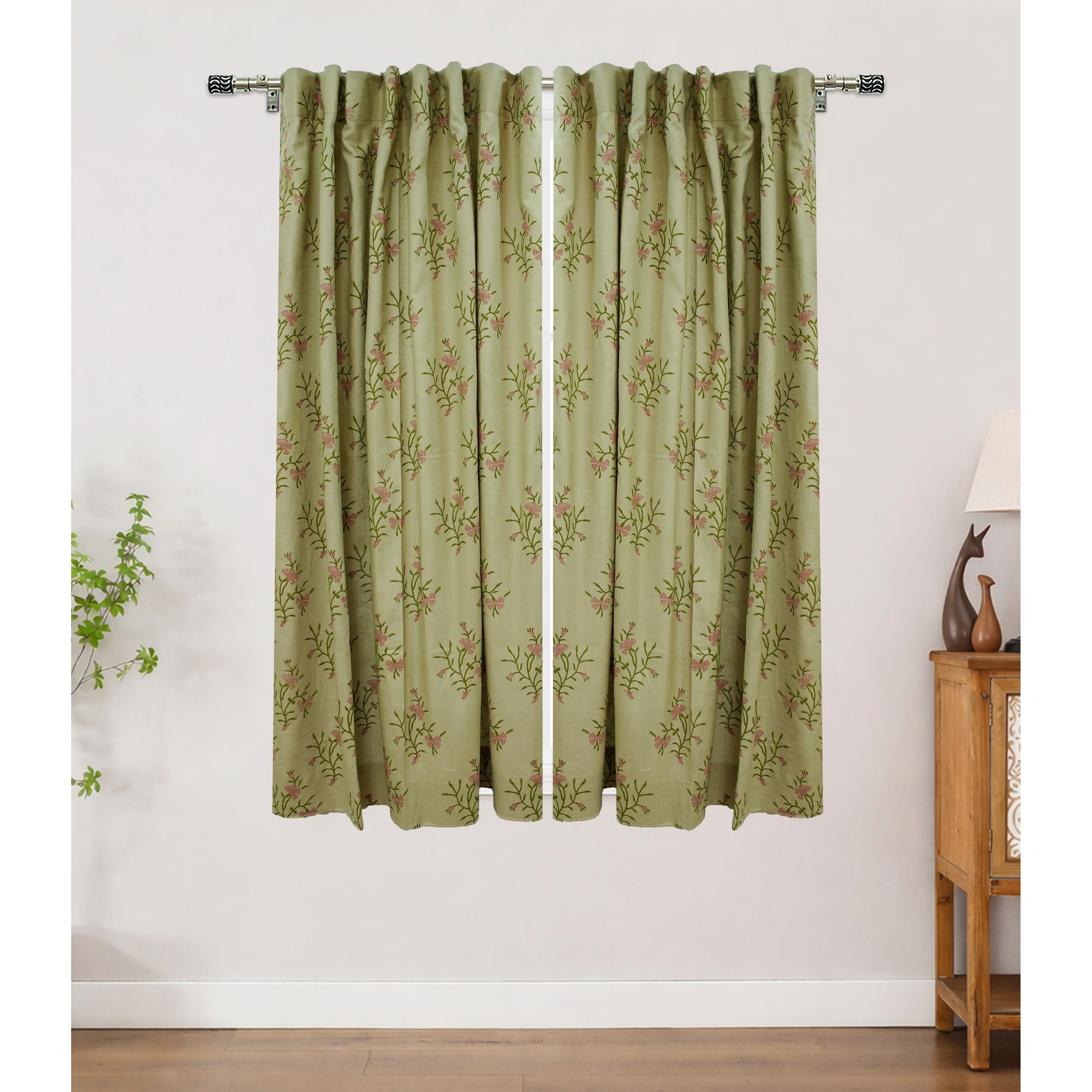 Fabdivine Traditional Handmade Floral Block Print Drape for Living Room & Bedroom Window, Daisy