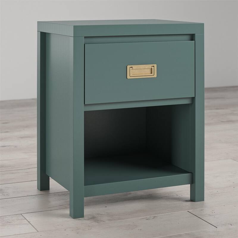 1-Drawer Nightstand with Open Cubby - Vintage Gold Pulls, Durable MDF Construction