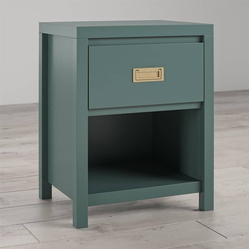 Roomfitters Haven 1 Drawer Kids Nightstand with Open Cubby, Vintage Gold Hardware, Green
