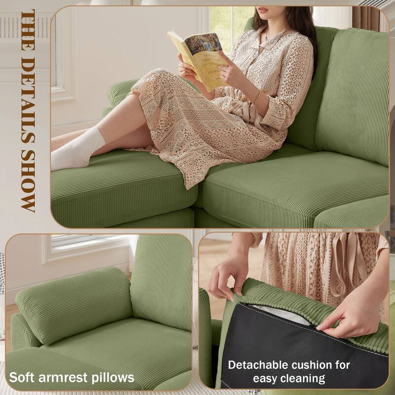 79.72" Corduroy 3 Pieces Living Room Sets Including Sectional Sofa with Storage Ottoman & Side Pockets & Armchair Set