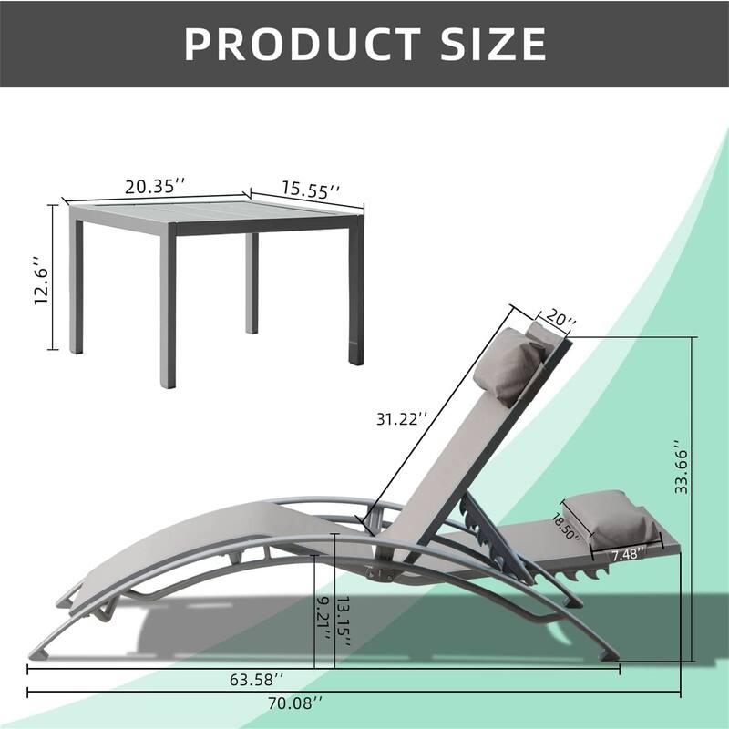 GDFStudio - Adrian Adjustable Aluminum Outdoor Pool Lounge Chair Set with Metal Side Table for All-Weather