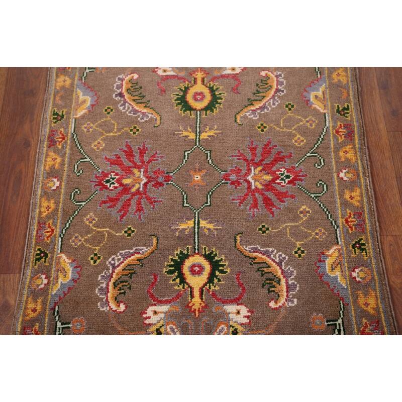 Brown Floral Kazak Oriental Foyer Rug Handmade Wool Carpet - 2'0" x 3'1"