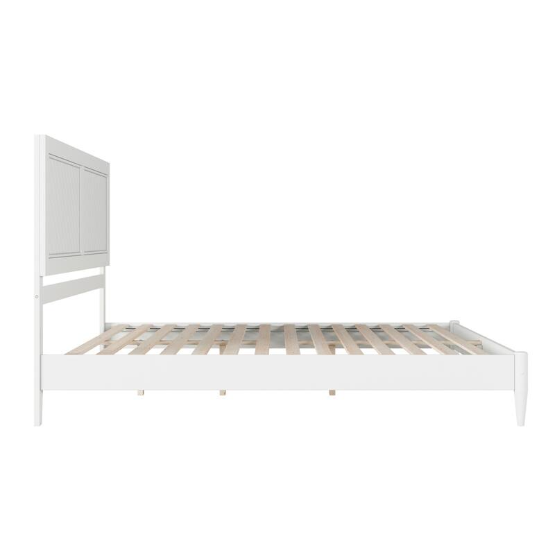 King Size Wood Platform Bed - Low Profile Modern Bed Frame, White Finish