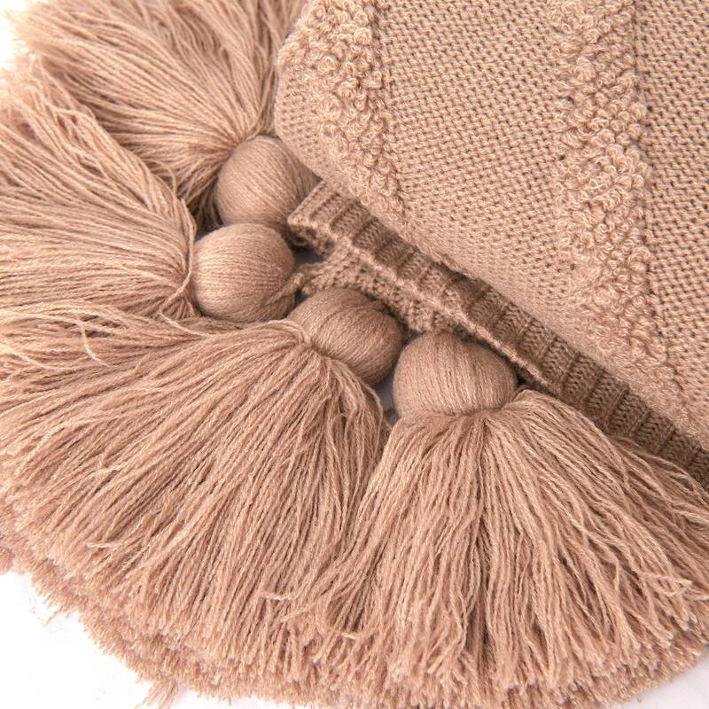 Aurora Home Solid Color Raised Diagonal Pattern Tassel Throw