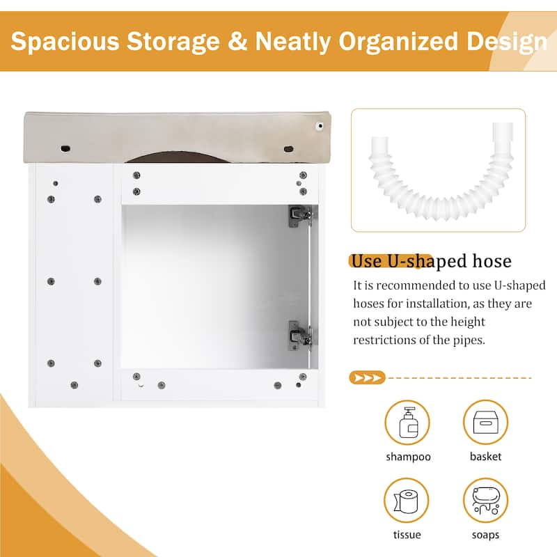 Malwee 24"/28" Floating Bathroom Vanity,Wall Mounted Bathroom Vanity with Ceramic Sink and Soft Close Door