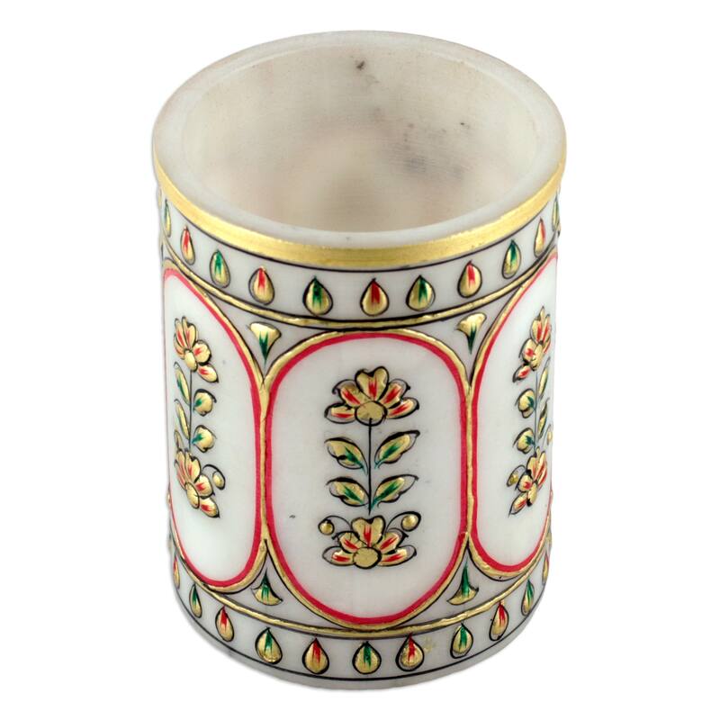 Novica Handmade Palatial Windows Marble Pen Holder
