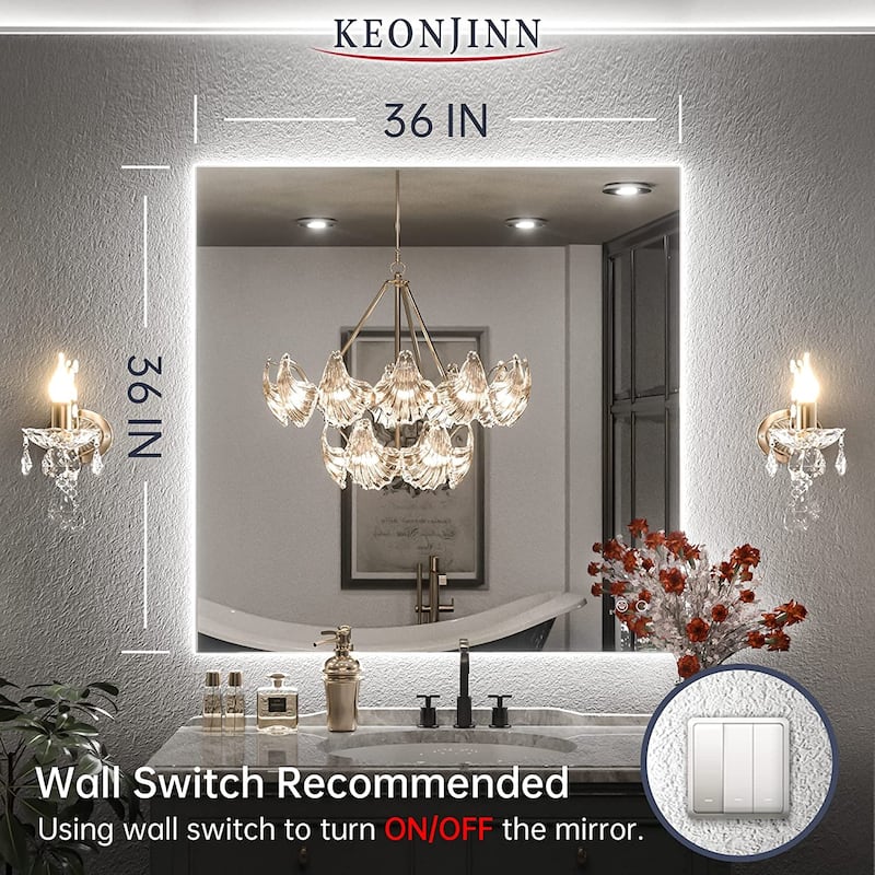 Keonjinn LED Backlit Bathroom Vanity Mirror Anti-Fog Dimmable Lighted CRI90 High Definition(Horizontally/Vertically)
