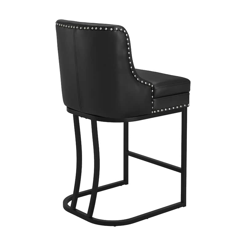 26" Modern Metal Barstools Set of 2 Upholstered Counter Height Bar stools with Back and 6" Thick Cushion for Kitchen Island