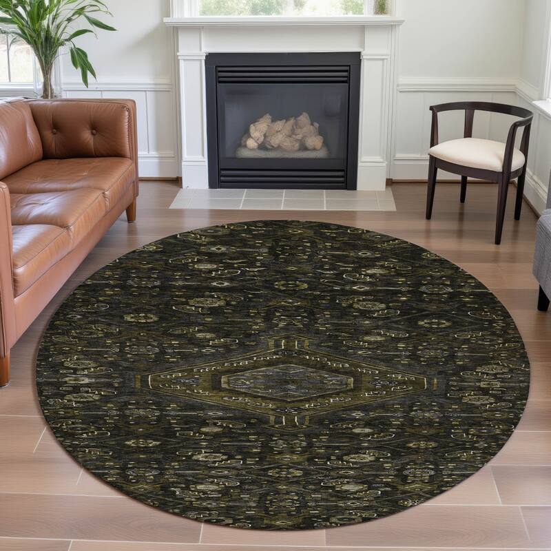 Premium Washable Super Soft Traditional Global Mayfield Rug - Charcoal - 8' x 8'