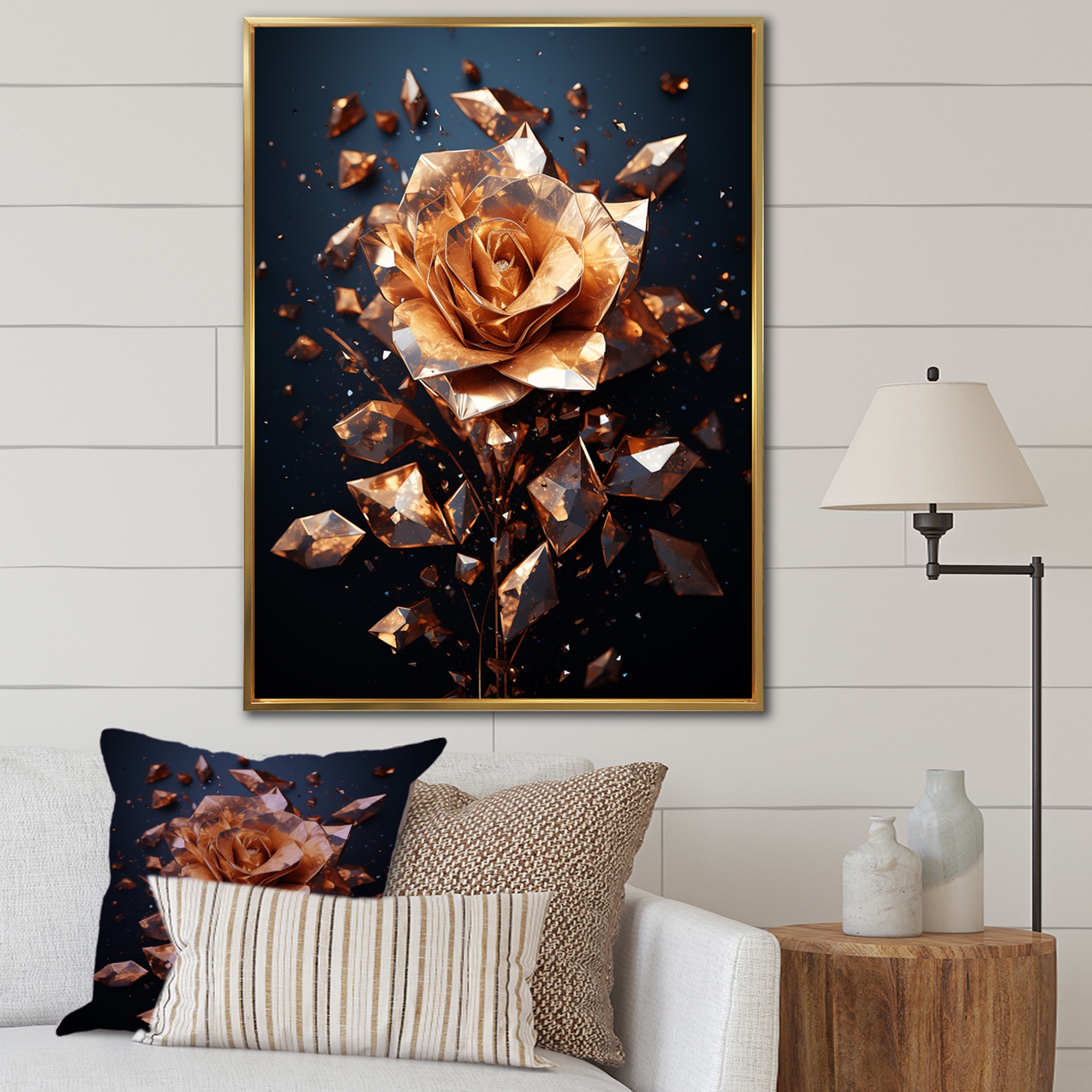 Designart Gilded Gold And Black Rose Flowers III Rose Gold Wall Decor Traditional Bedroom Framed Canvas Wall Art 34 in. wide x 44 in. high