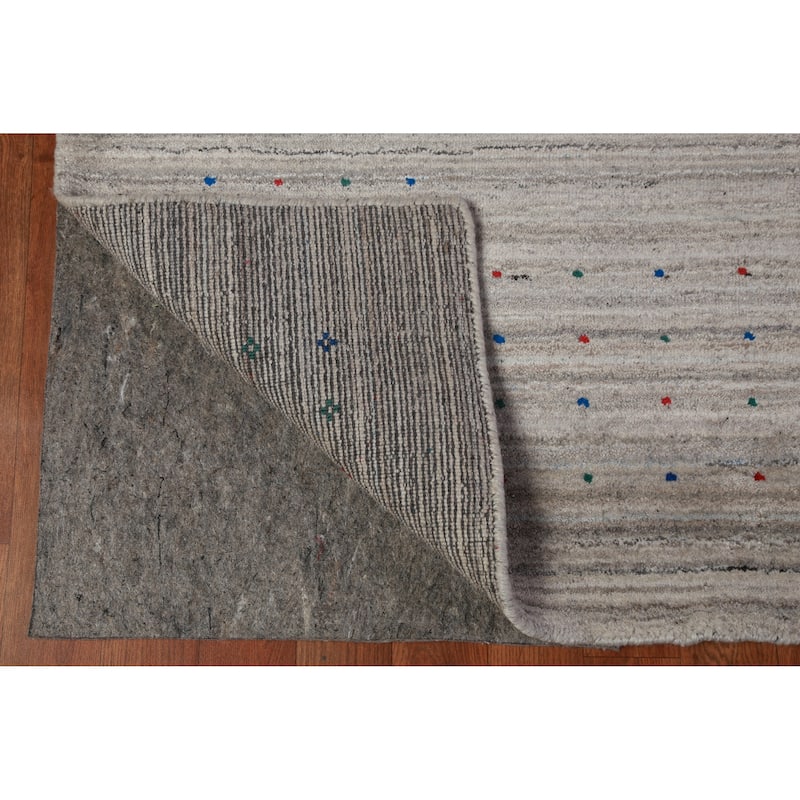 Tribal Gabbeh Indian Area Rug Hand-Knotted Stripe Wool Carpet - 9'2" x 12'6"