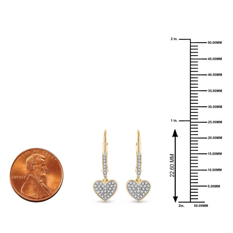 10k Gold 1/6ct TDW Diamond Heart Shape Cluster Dangle Earrings for Women