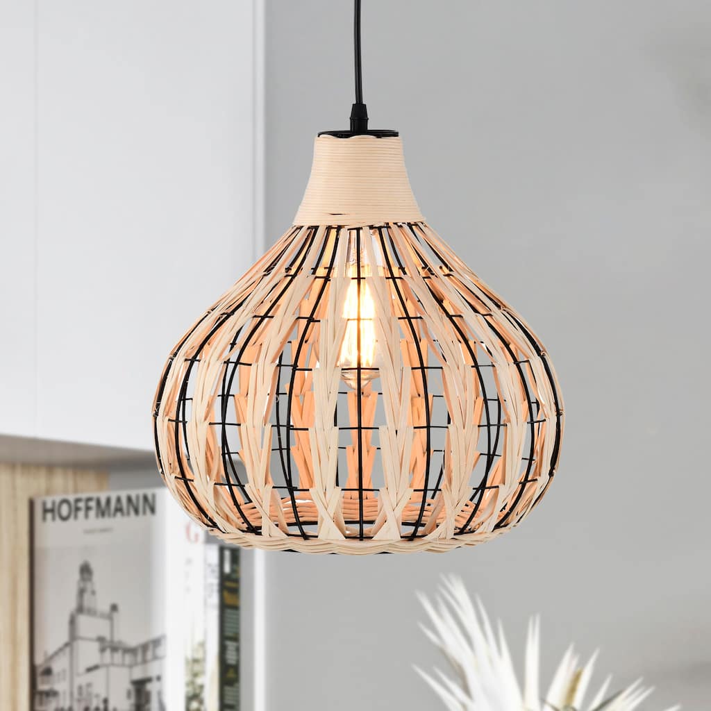 Zilpah 12 Inch Farmhouse Rattan Pendant 1-Light
