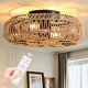 preview thumbnail 1 of 8, 19 In. Rattan Low Profile Ceiling Fan With Lights And Remote, Black Flush Mount Ceiling Fan Light Black