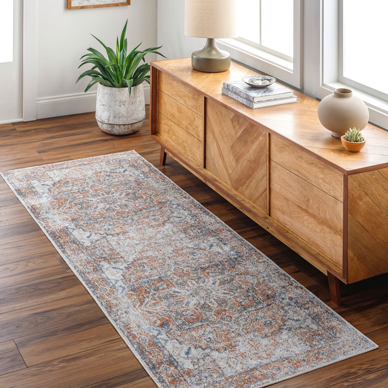 Livabliss Lillian Machine Washable Faded Classic Area Rug - Burnt Orange - 6'7" Round