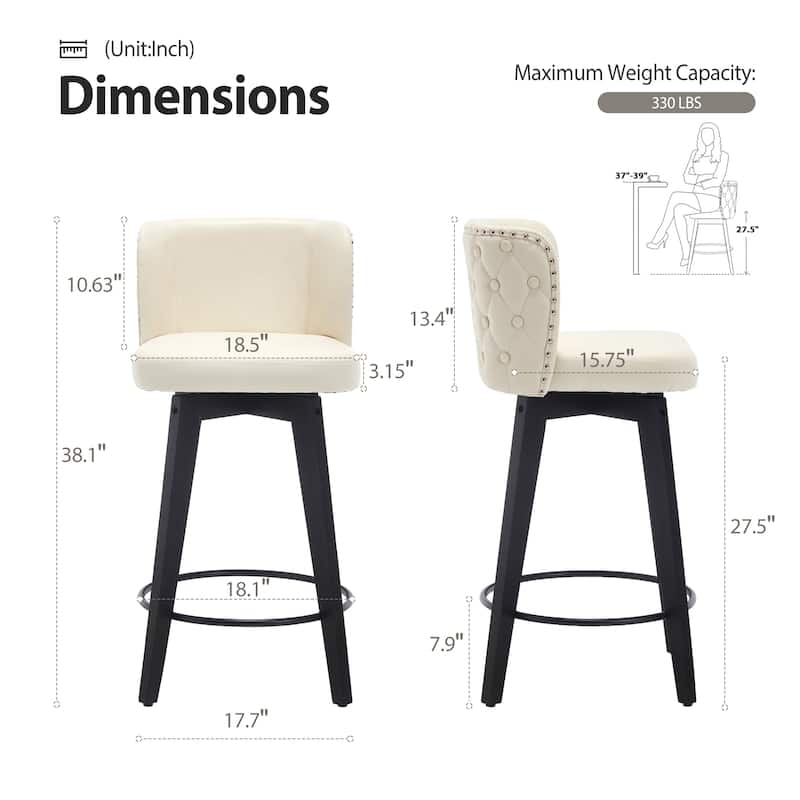 27.5" Faux Leather Upholstered Swivel Counter Height Bar Stool with Wooden Frame, Set of 1/2/3/4