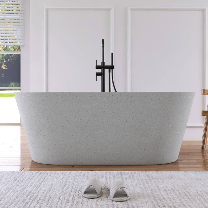 MEDUNJESS 59'' Terrazzo Freestanding Bathtub Stone Resin Soaking Tub