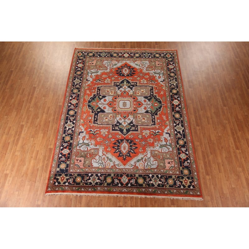 Orange Heriz-Serapi Oriental Area Rug Handmade Wool Carpet - 8'9" x 11'10"