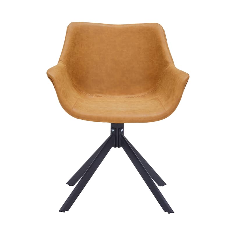 Markley Modern Swivel Dining Chair with Distressed Leather Upholstery, Ergonomic Back, and Black Metal Legs for Home or Office